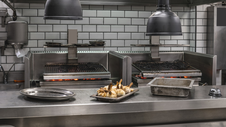 Food left out in a restaurant kitchen.