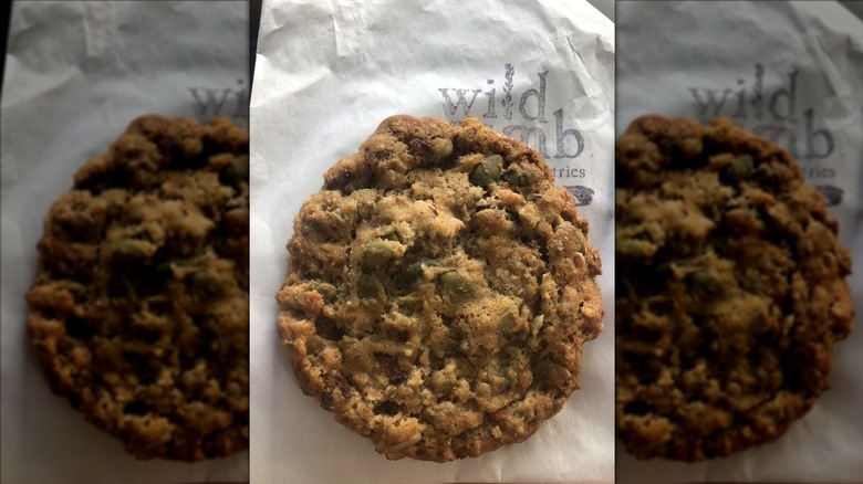 Close-up of a  Wild Crumb seeded oat cookie
