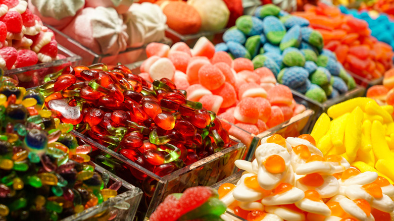 A variety of bulk candy on display in a store