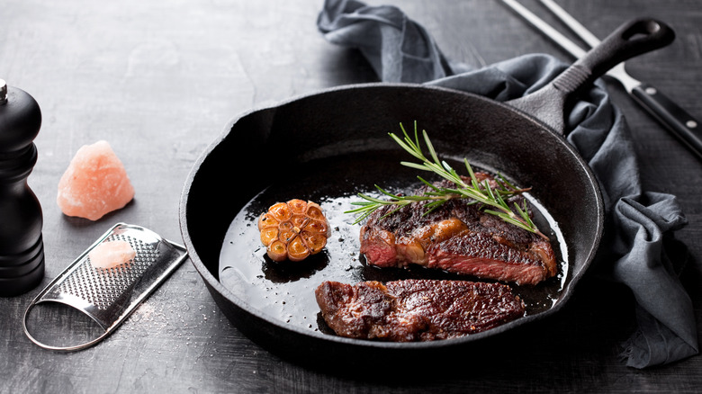 Ribeye in cast iron pan