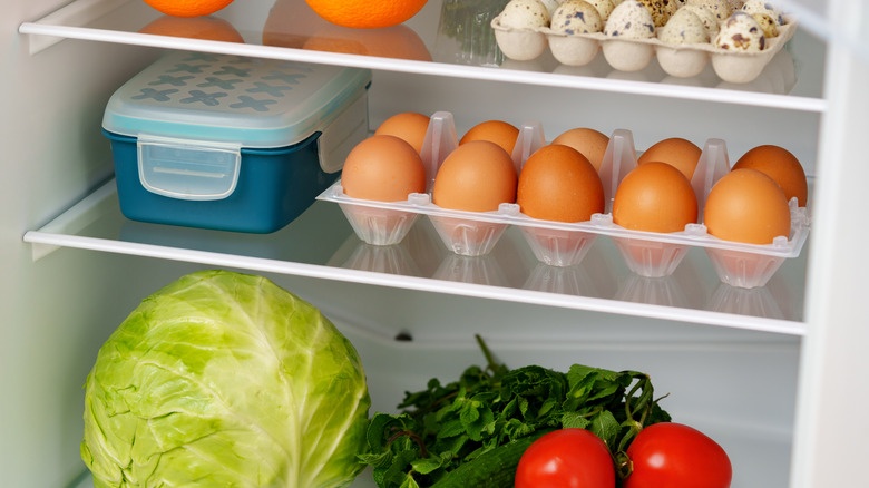 Eggs stored in a fridge