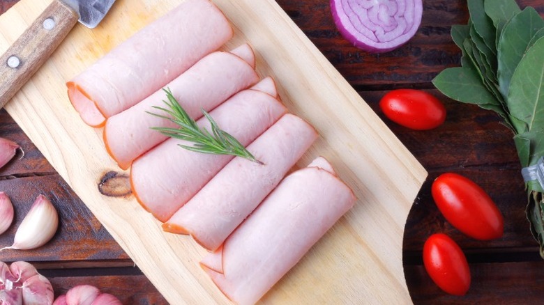 Slices of cold cut turkey breast.