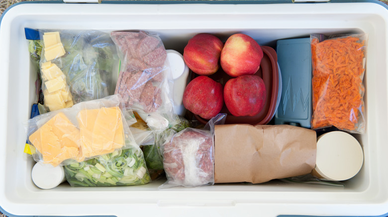 Food items packed in a cooler