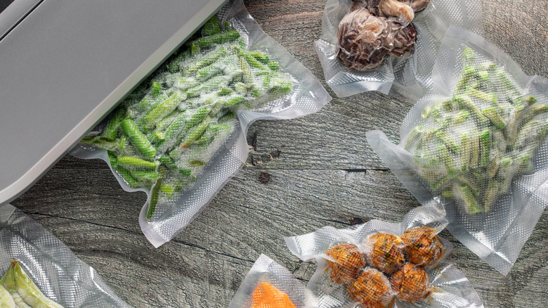 Different food items being vacuum sealed for storage