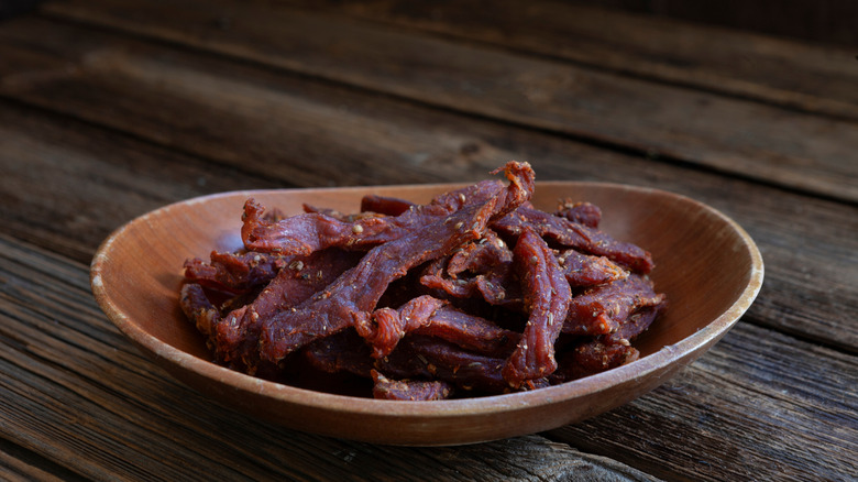 homemade beef jerky in a bowl