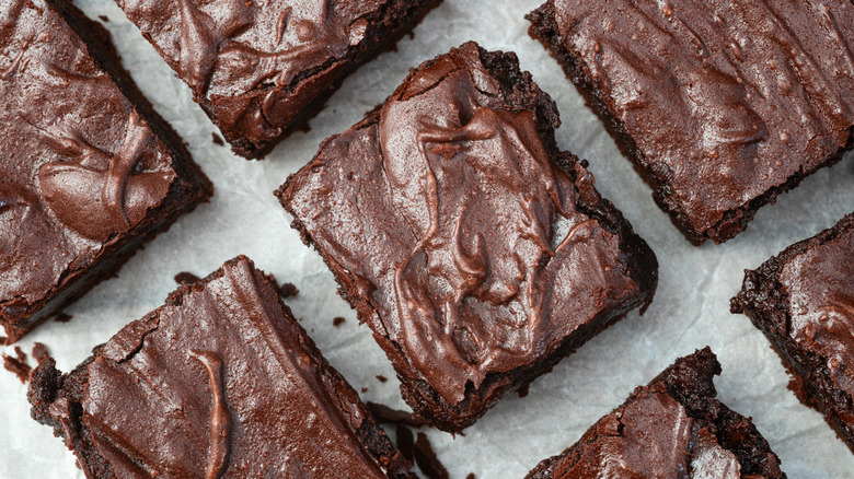 close up of baked homemade chocolate brownies