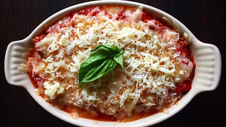 Lasagna in enameled cast iron pan