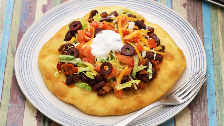 Navajo fry bread taco on plate