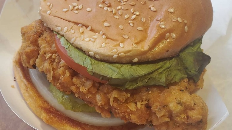 pork chop sandwich on bun