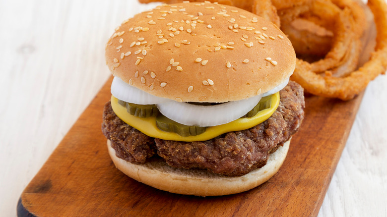 Flour burger with onion and mustard