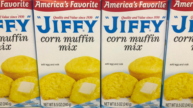Jiffy corn muffin mix on supermarket shelf