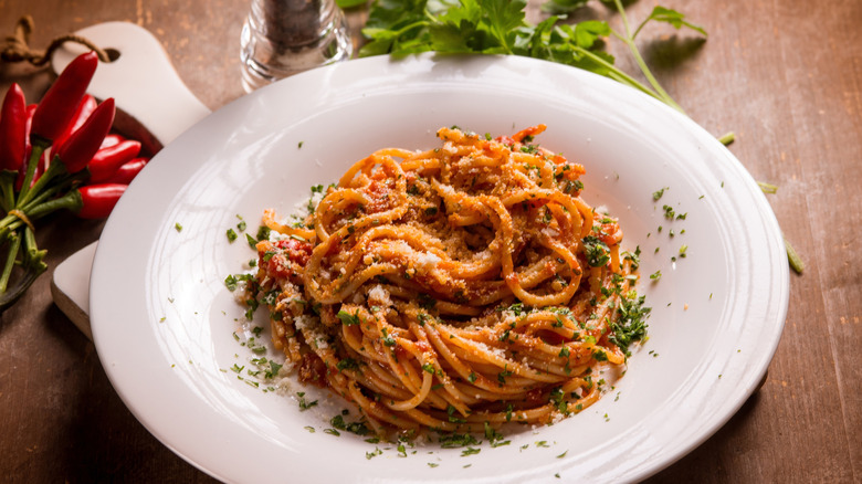 Bowl of spaghetti all'arrabbiata