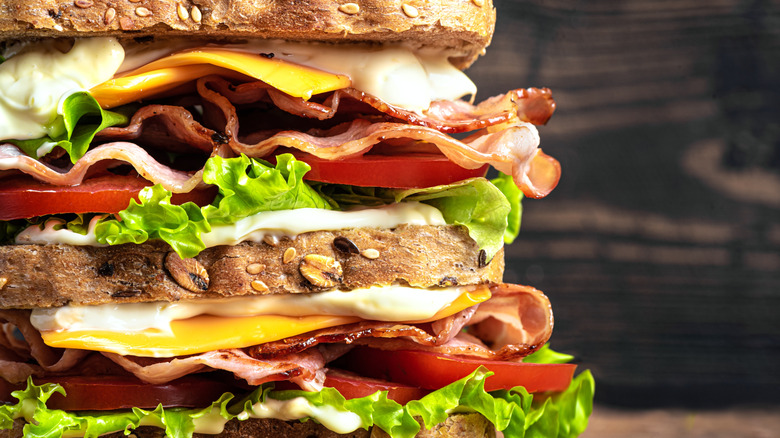 Close-up of a BLT sandwich.