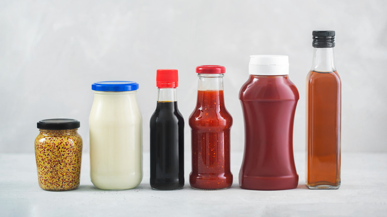 Variety of acidic sauces like ketchup and chili sauce