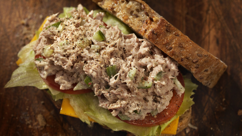 Open tuna salad sandwich
