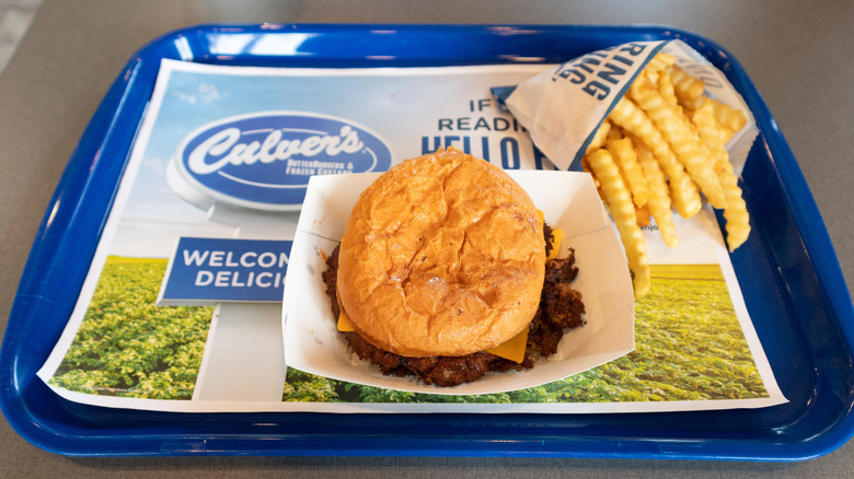 Tray with burger and fries from Culver's