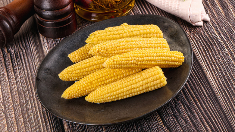 A plate of baby corn