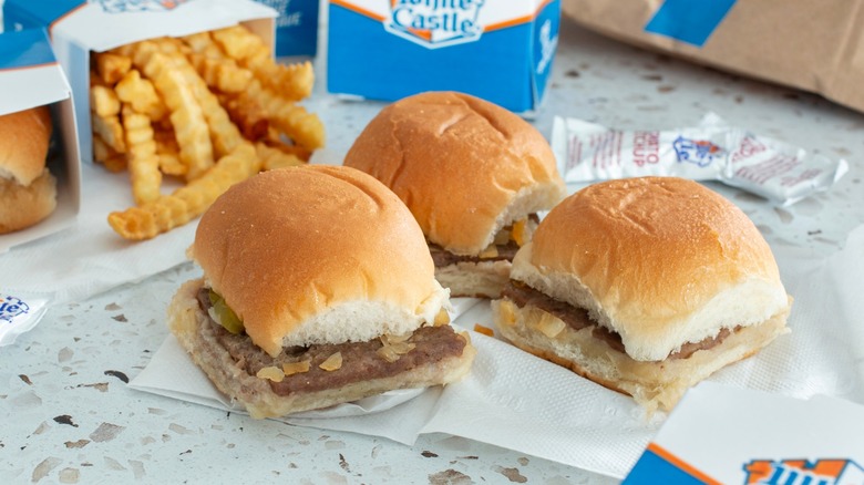 White Castle sliders and fries on table