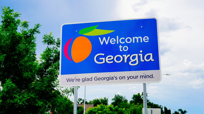 Welcome to Georgia sign with peach decal