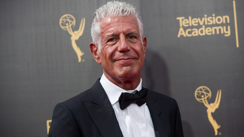 Anthony Bourdain at the Academy Awards in a tuxedo.