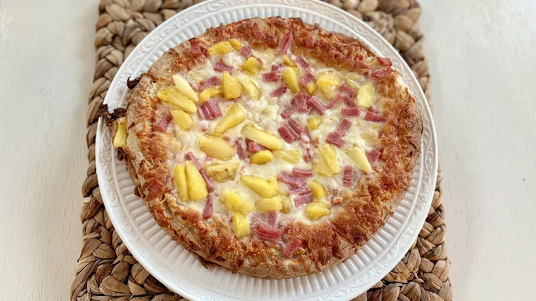 Cooked DiGiorno Hawaiian-style Rising Crust pizza