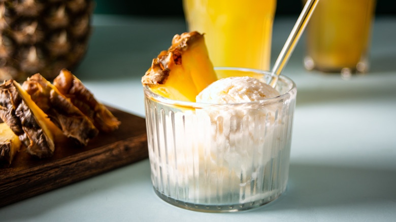 pineapple ice cream in glass bowl