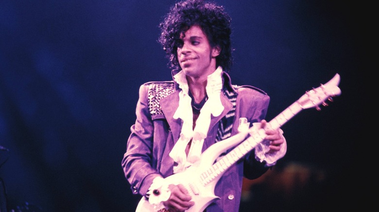 Prince performing on the Purple Rain tour.
