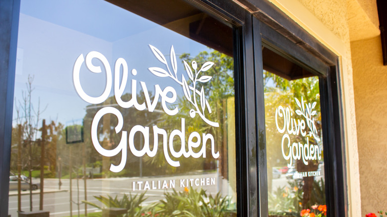 Glass window and door of Olive Garden