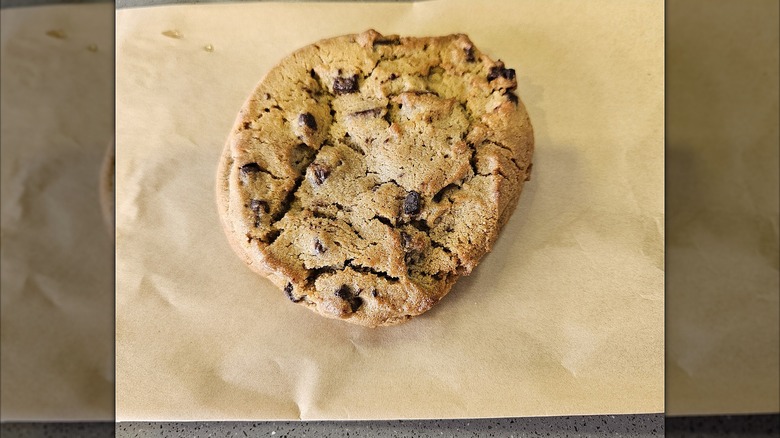 Costco Double Chocolate Chunk Cookie on a brown wrapper
