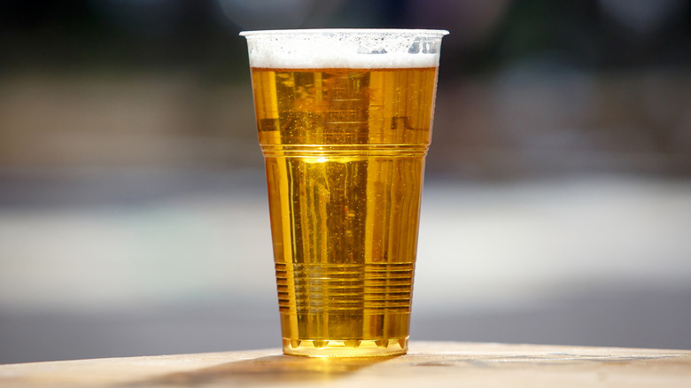 Beer in clear plastic cup