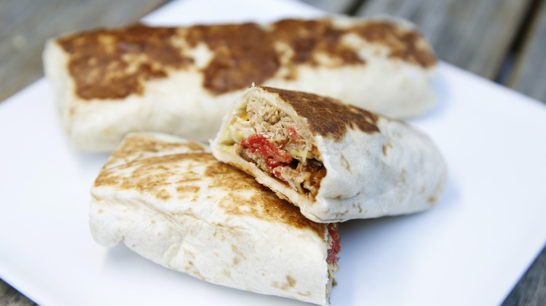 A closeup of a grilled Taco Bell burrito in Japan