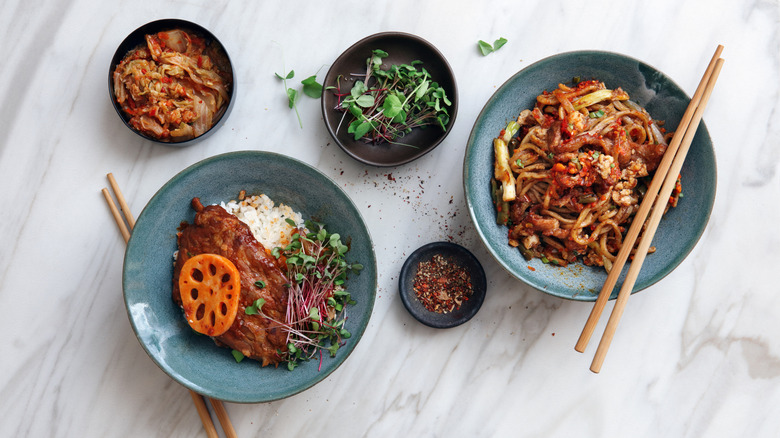 Korean dishes with chopsticks