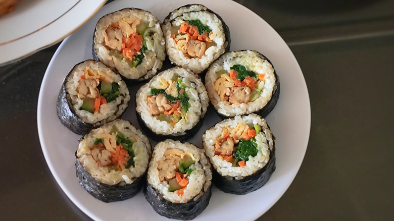 gimbap rolls on plate
