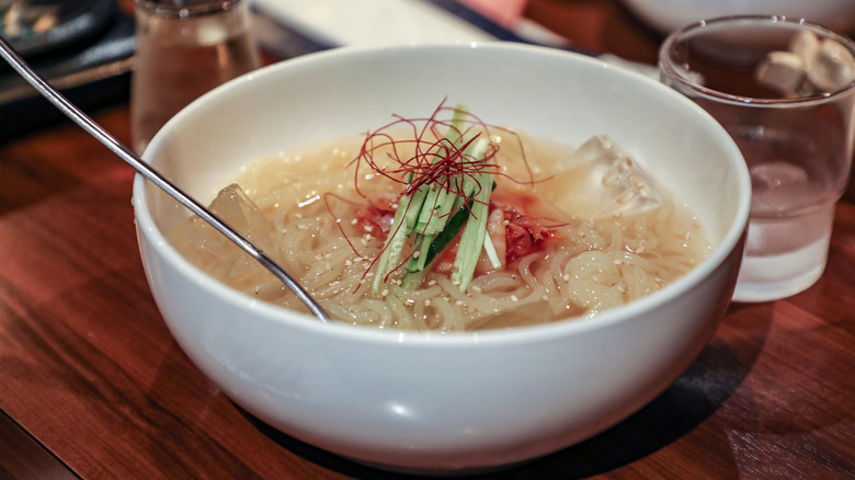 naengmyun in white bowl