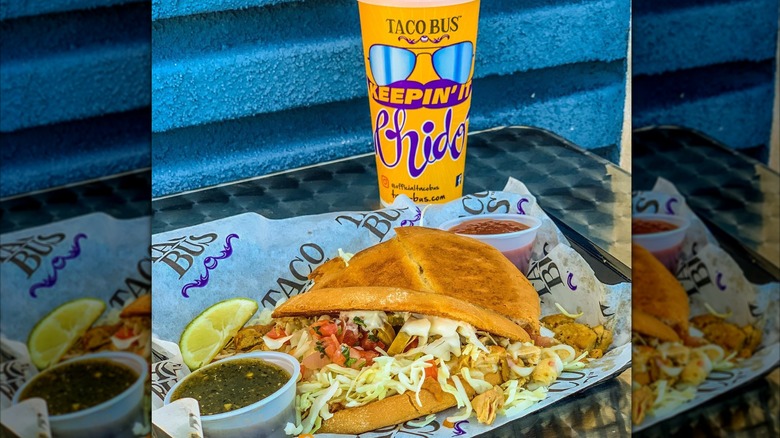 Torta and drink from Taco Bus restaurant