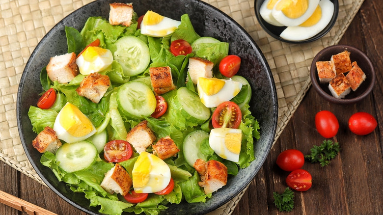 Chicken Caesar salad on a table
