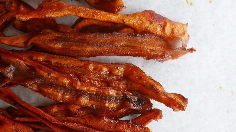 Close up of crispy vegan carrot bacon