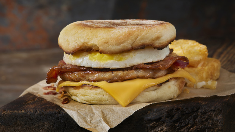 A copycat Mcdonald's breakfast sandwich on an English muffin