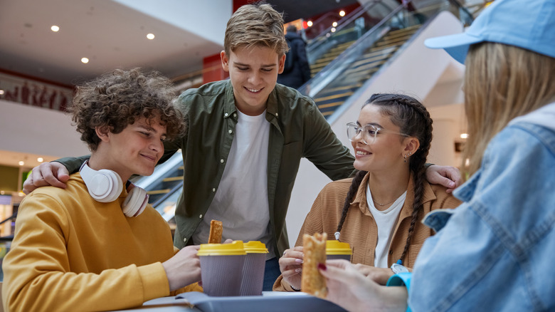 Students eating at a table