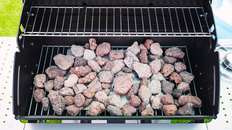 Lava rocks on a clean gas grill