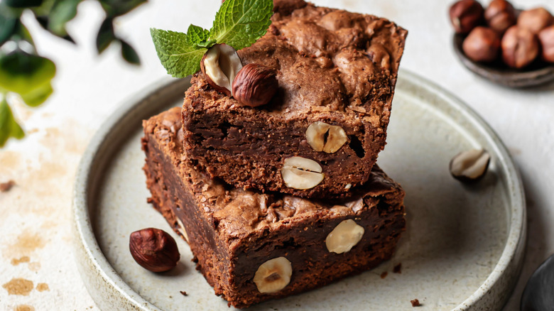 Hazelnut brownies on plate