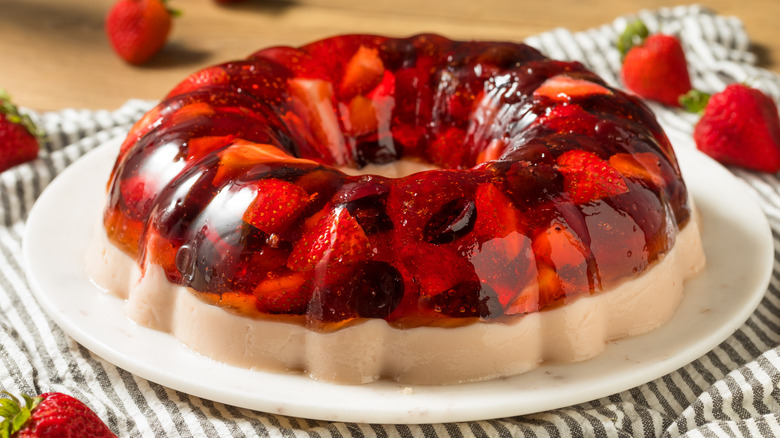 Layered red Jell-O mold dessert