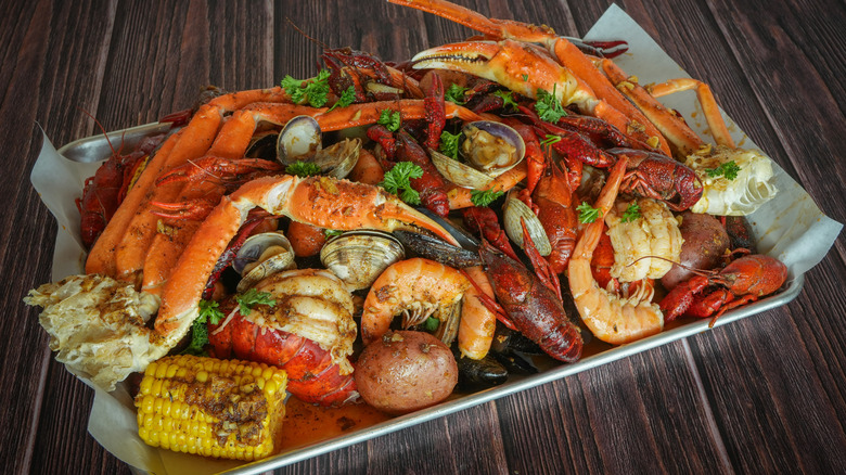 Crab boil on tray