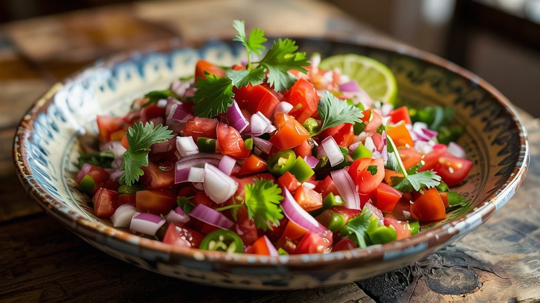 A bowl full of pico de gallo