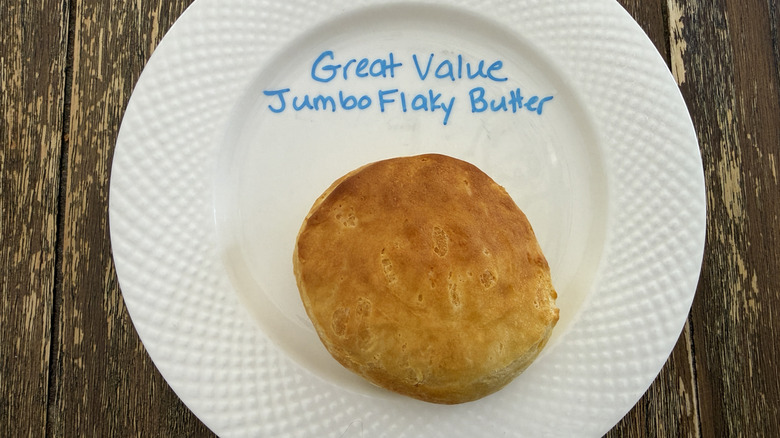 Great Value Jumbo Flaky Butter Biscuit on white plate