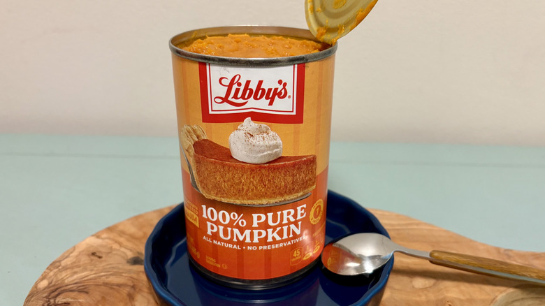 Open can of Libby's pure pumpkin