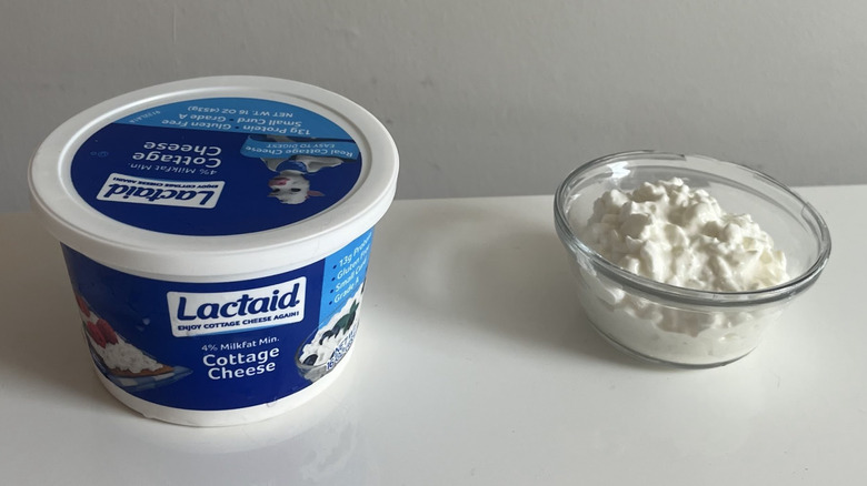 A tub and a bowl of Lactaid cottage cheese