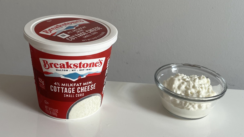 A large tub of Breakstone's cottage cheese
