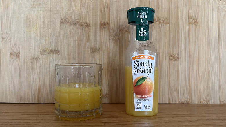 A small bottle of Simply Orange orange juice