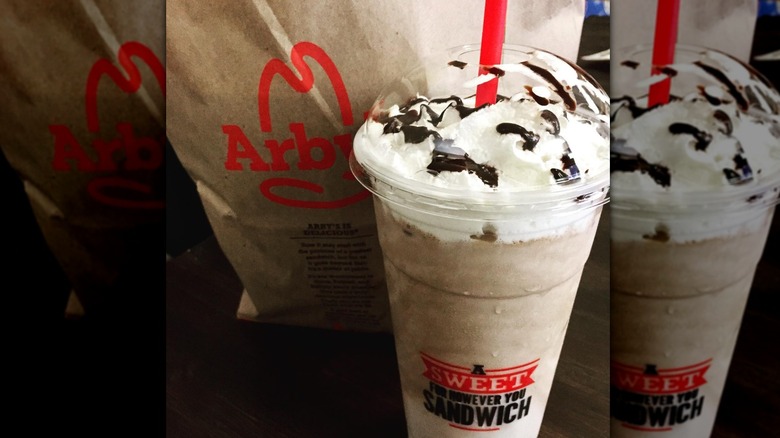 Jamocha Shake with Arby's paper bag